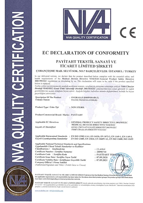 20090710 PAYİTAHT TEKSTİL CE UYGUNLUK BELGESİ - TULUM